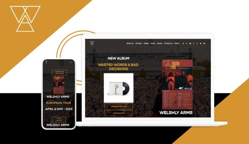 Homepage of Welshly Arms website in different screens