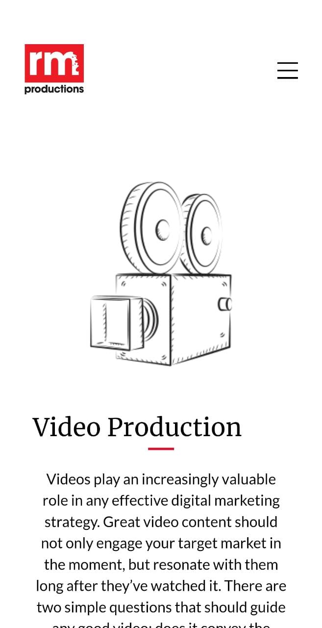 Video production page of the website in mobile device