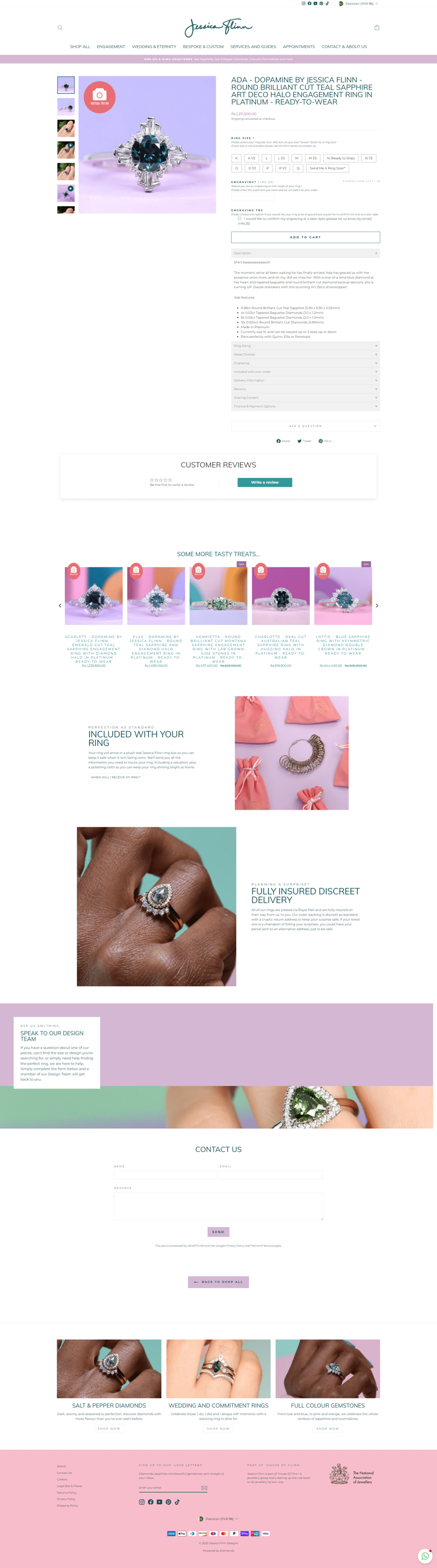 detail page of each product or ring with complete description