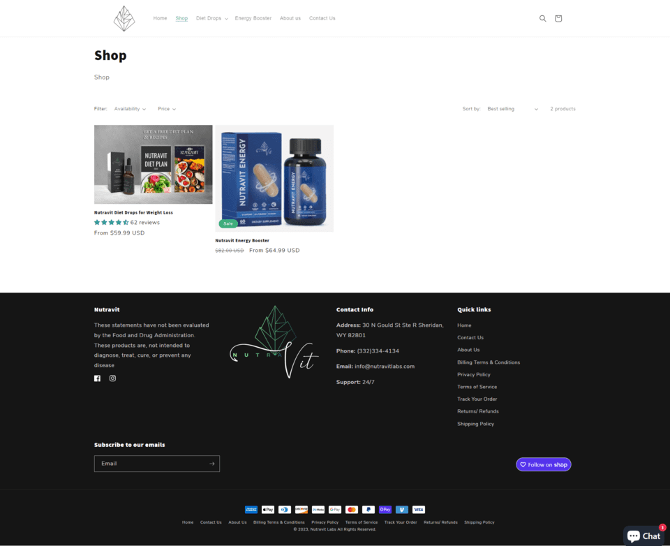 Shop page of the product in the website