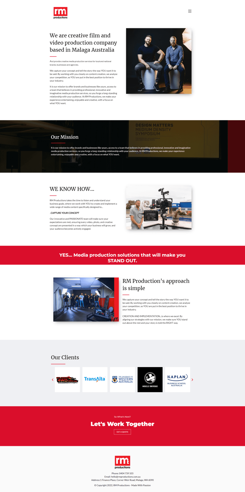 About us page of RM production website