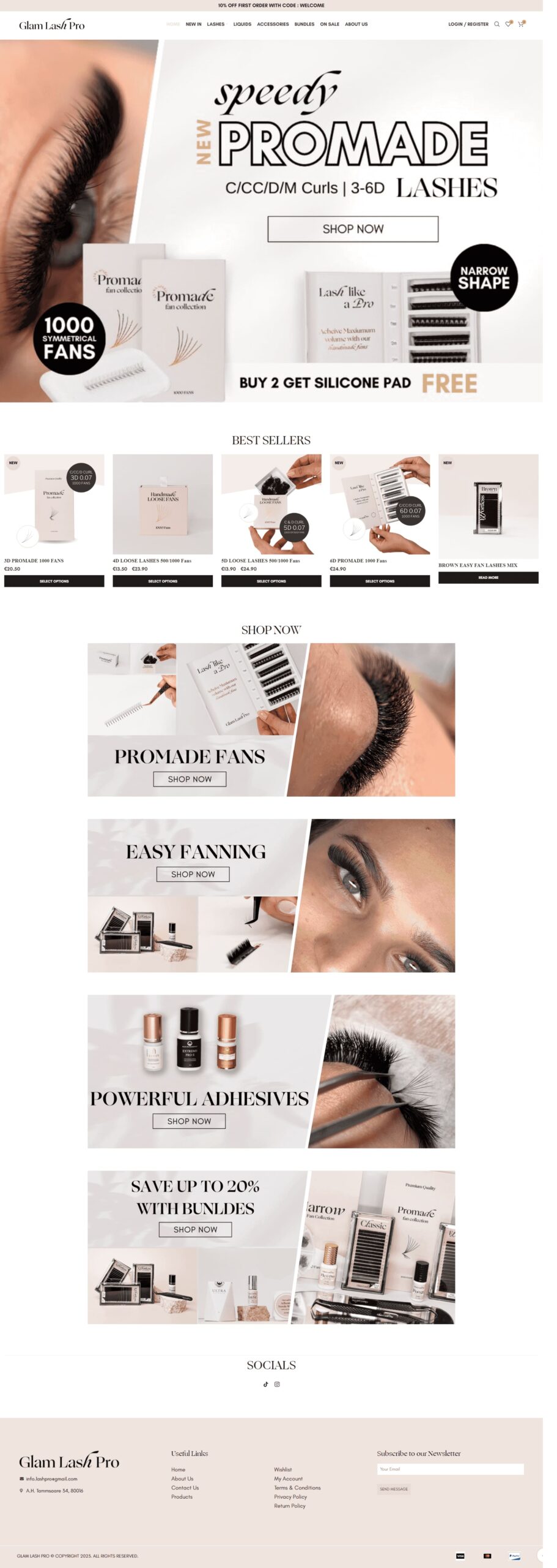 Homepage of Glam Lash Pro shown in desktop screen